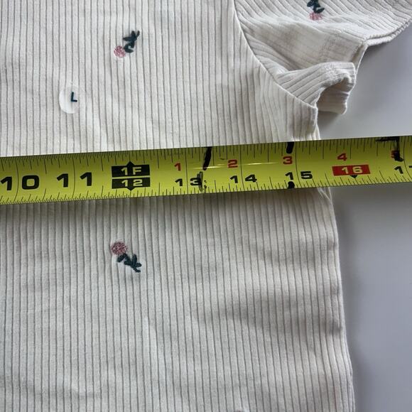 American Eagle Womens Ivory Pink Floral Embroidered Large Shirt Short Sleeve - Picture 11 of 12